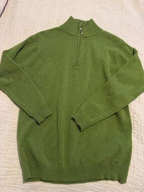 Woolovers Men's Green Half-Zip Sweater Flawed GUC 1124